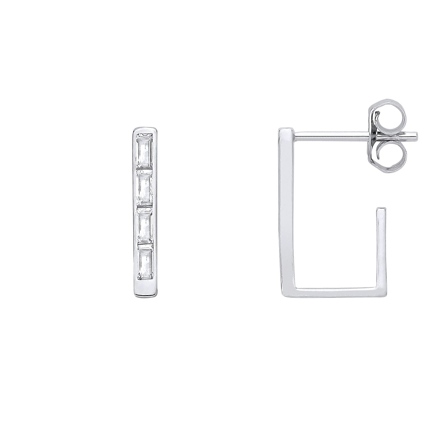 Sterling Silver Rectangle Half Hoop Earrings - EAG1403