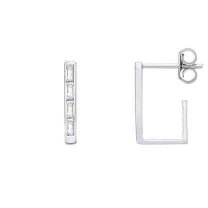Sterling Silver Rectangle Half Hoop Earrings - EAG1403