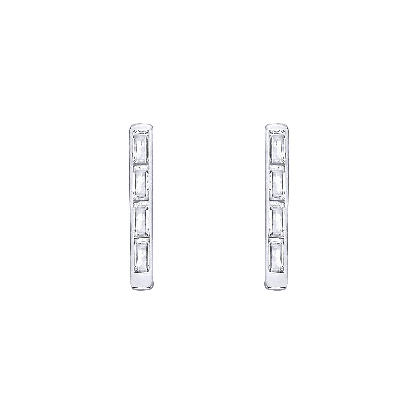 Silver  Baguette CZ Ice Block Rectangular J-Hoop Drop Earrings - EAG1403