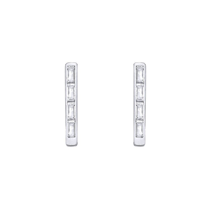 Silver  Baguette CZ Ice Block Rectangular J-Hoop Drop Earrings - EAG1403