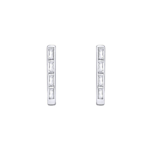 Silver  Baguette CZ Ice Block Rectangular J-Hoop Drop Earrings - EAG1403
