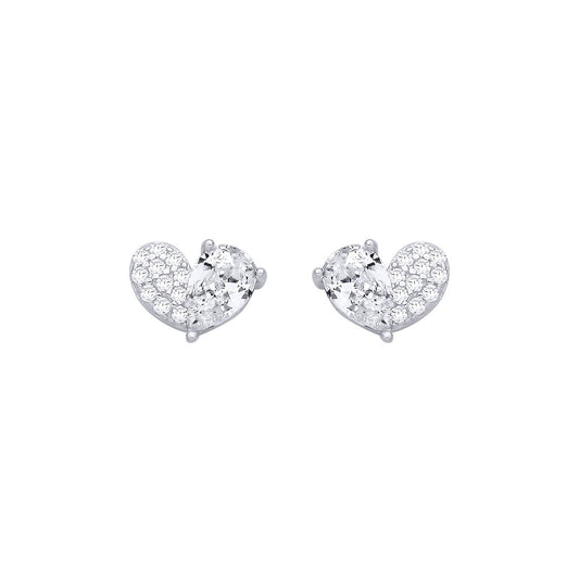Silver  Pear CZ Dual-Faceted Love Heart Stud Earrings - EAG1404