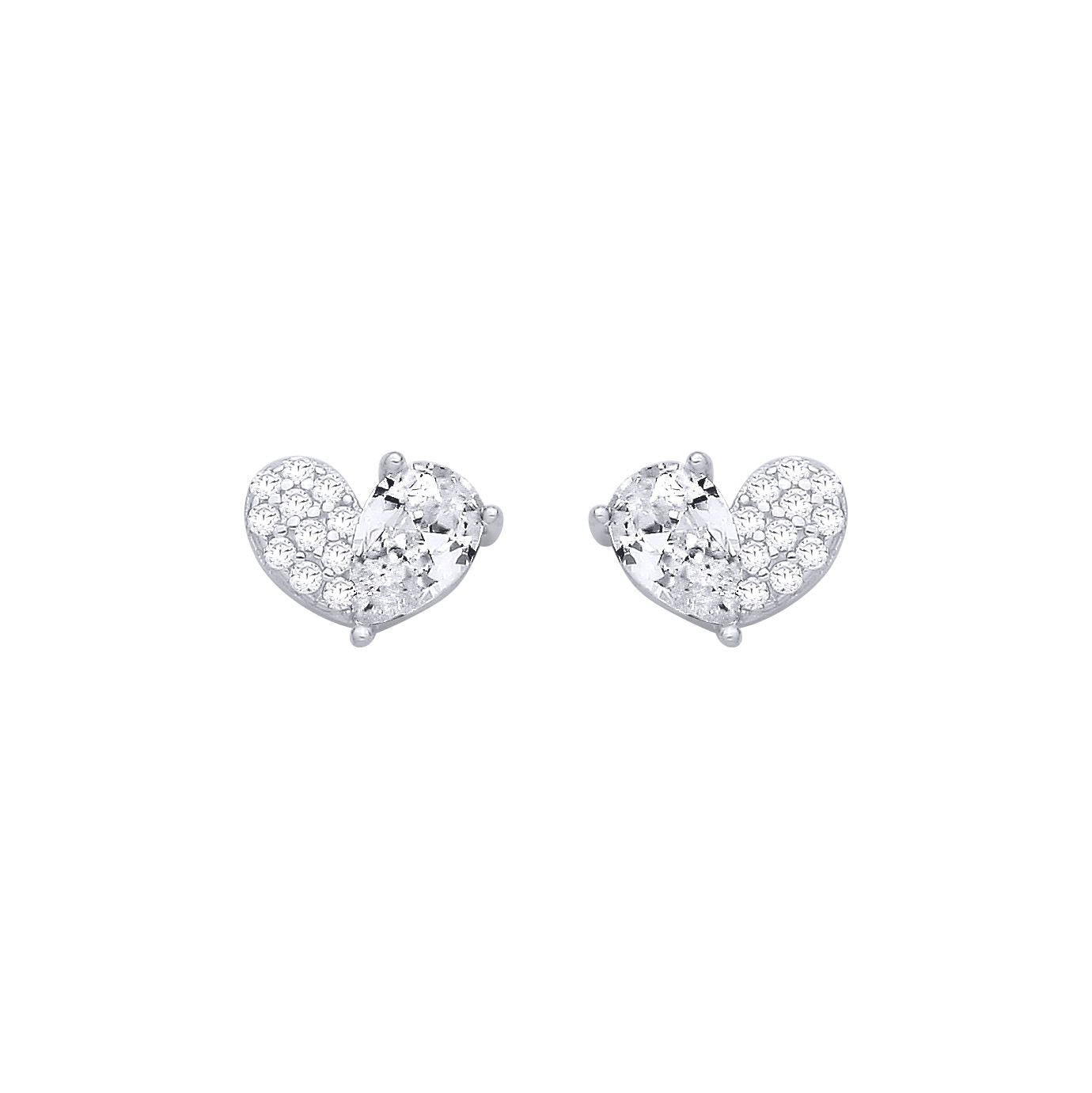 Silver  Pear CZ Dual-Faceted Love Heart Stud Earrings - EAG1404