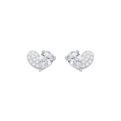 Silver  Pear CZ Dual-Faceted Love Heart Stud Earrings - EAG1404