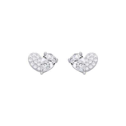 Sterling Silver CZ Contrast Heart Studs - EAG1404