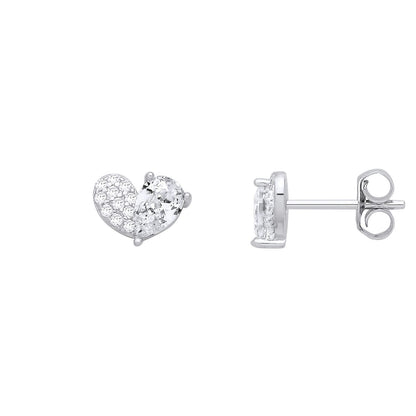 Silver  Pear CZ Dual-Faceted Love Heart Stud Earrings - EAG1404