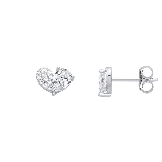Silver  Pear CZ Dual-Faceted Love Heart Stud Earrings - EAG1404