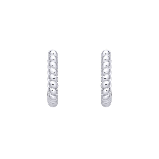 Silver Scalloped Coil Twist Oval Drop Huggie Hoop Earrings - EAG1405