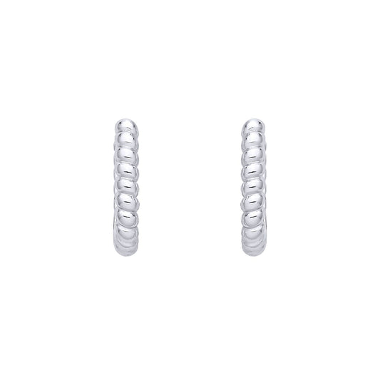 Sterling Silver Beaded Rectangle Huggie Hoop Earrings - EAG1405