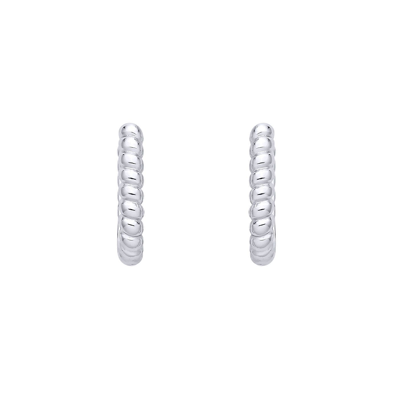 Silver  Scalloped Coil Twist Oval Drop Huggie Hoop Earrings - EAG1405
