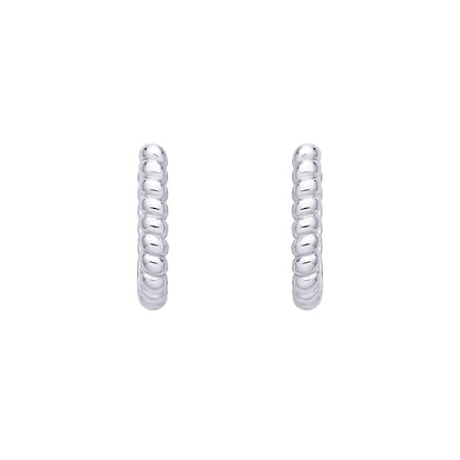Silver  Scalloped Coil Twist Oval Drop Huggie Hoop Earrings - EAG1405