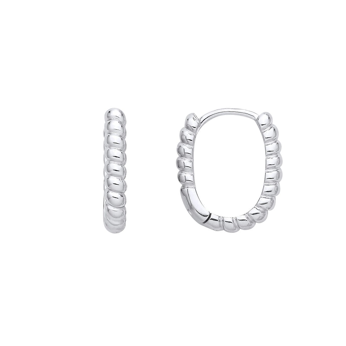 Silver  Scalloped Coil Twist Oval Drop Huggie Hoop Earrings - EAG1405