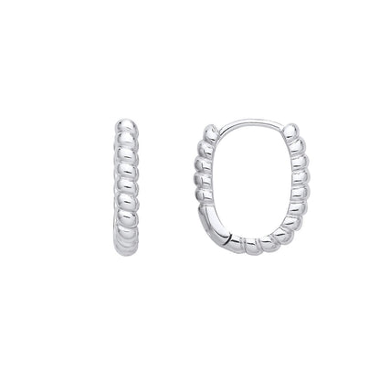 Silver  Scalloped Coil Twist Oval Drop Huggie Hoop Earrings - EAG1405