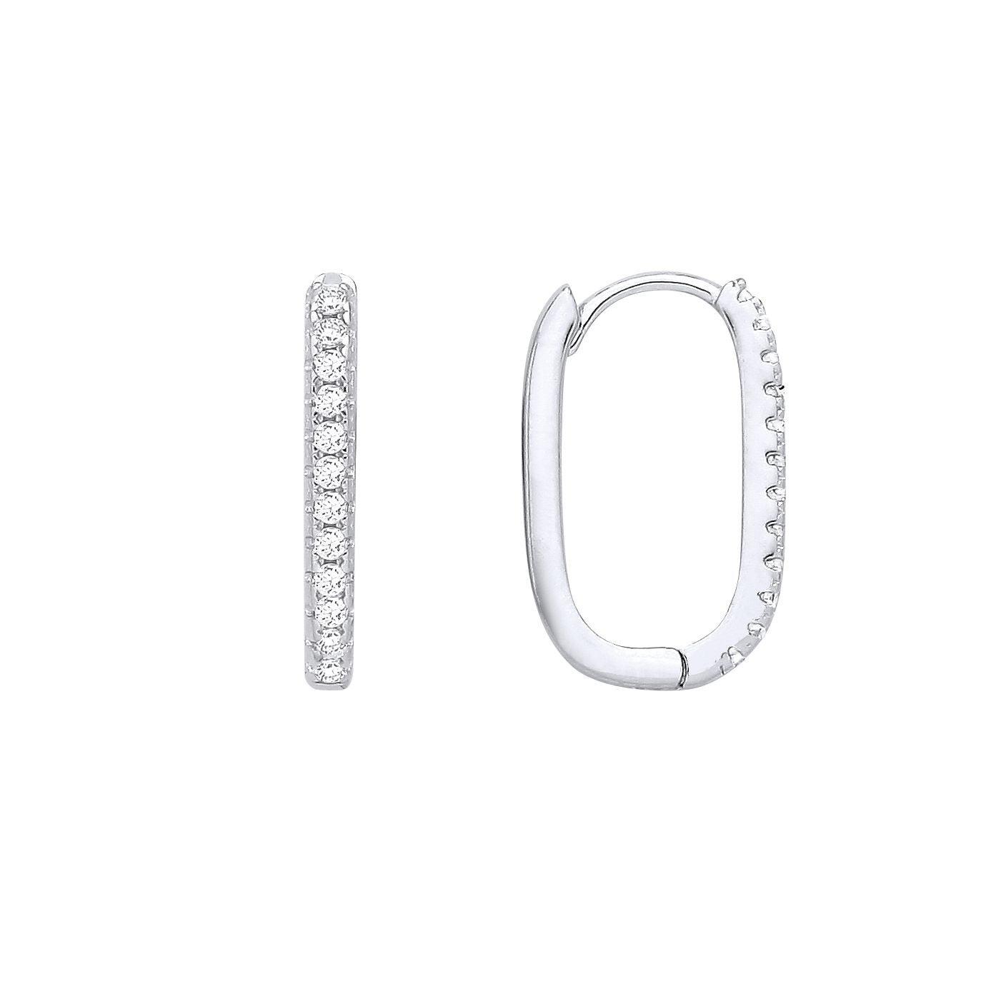 Silver  CZ Oval Hoop Eternity Drop Earrings - EAG1406