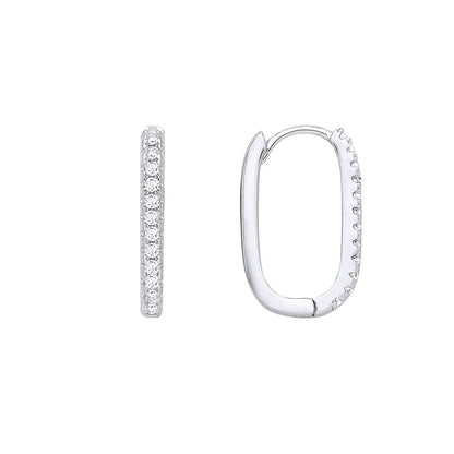 Silver  CZ Oval Hoop Eternity Drop Earrings - EAG1406