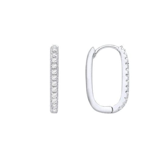 Silver  CZ Oval Hoop Eternity Drop Earrings - EAG1406
