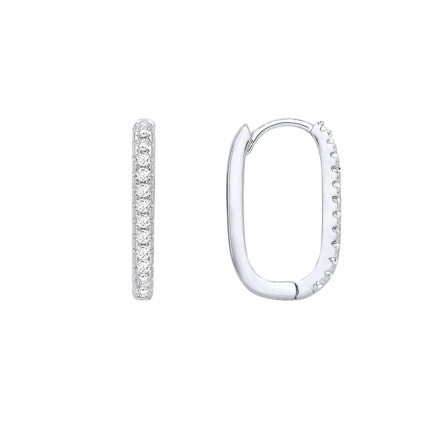 Sterling Silver CZ Rectangle Huggie Hoop Earrings - EAG1406