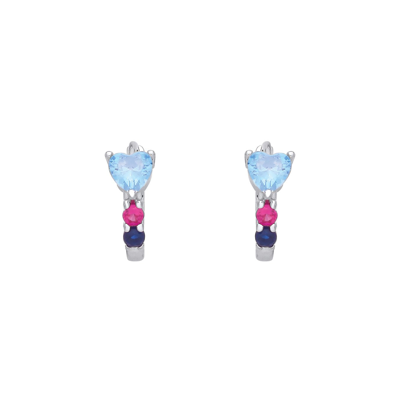 Sterling Silver CZ, Sapphire & Ruby Huggie Hoop Earrings - EAG1407