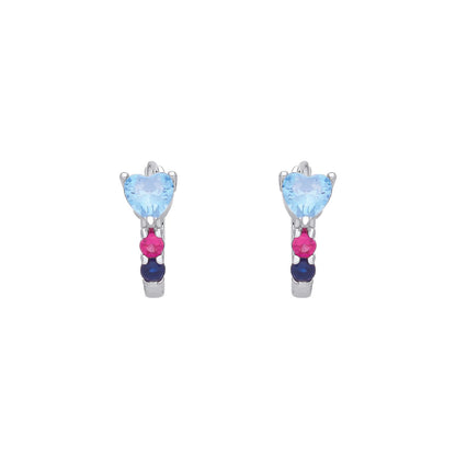Sterling Silver CZ, Sapphire & Ruby Huggie Hoop Earrings - EAG1407