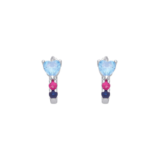 Sterling Silver CZ, Sapphire & Ruby Huggie Hoop Earrings - EAG1407