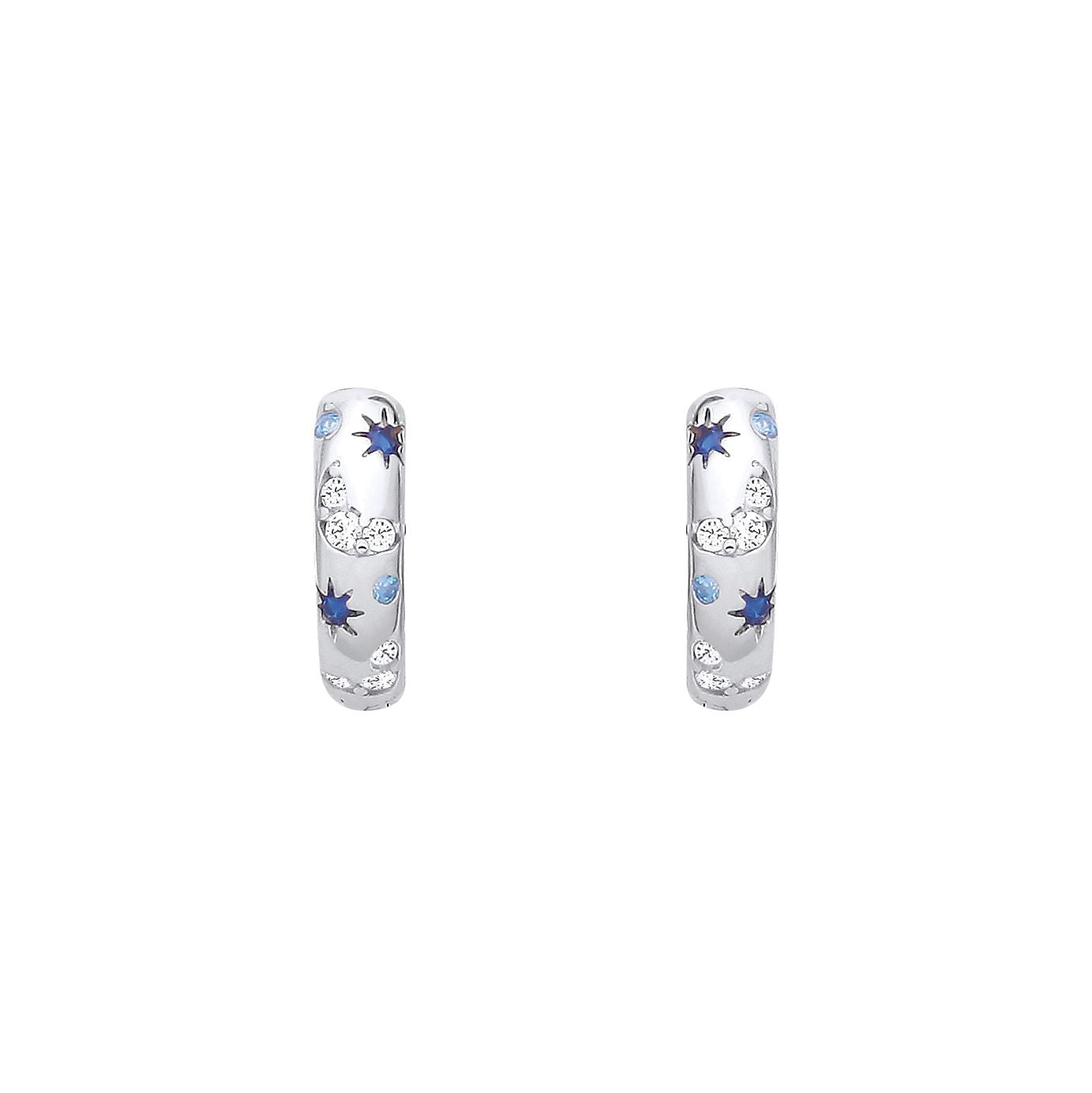 Sterling Silver CZ & Sapphire Star Huggie Hoop Earrings - EAG1408