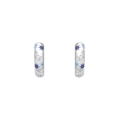 Sterling Silver CZ & Sapphire Star Huggie Hoop Earrings - EAG1408