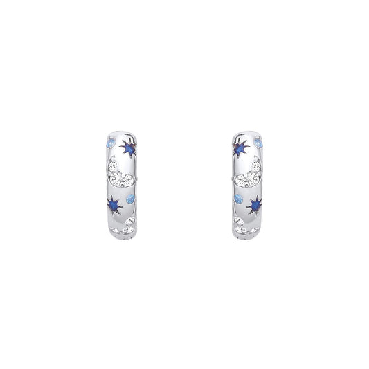 Sterling Silver CZ & Sapphire Star Huggie Hoop Earrings - EAG1408