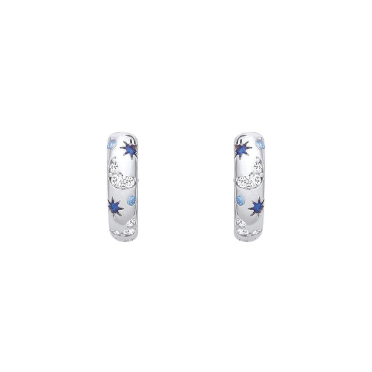 Silver  Blue CZ Moon Starry Skies Huggie Hoop Earrings - EAG1408