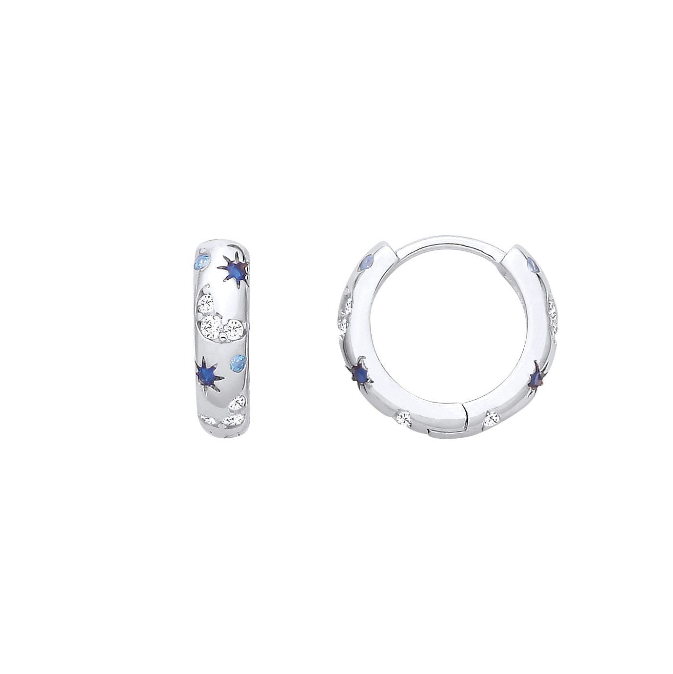 Silver  Blue CZ Moon Starry Skies Huggie Hoop Earrings - EAG1408