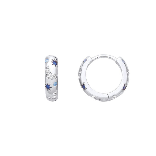 Silver  Blue CZ Moon Starry Skies Huggie Hoop Earrings - EAG1408