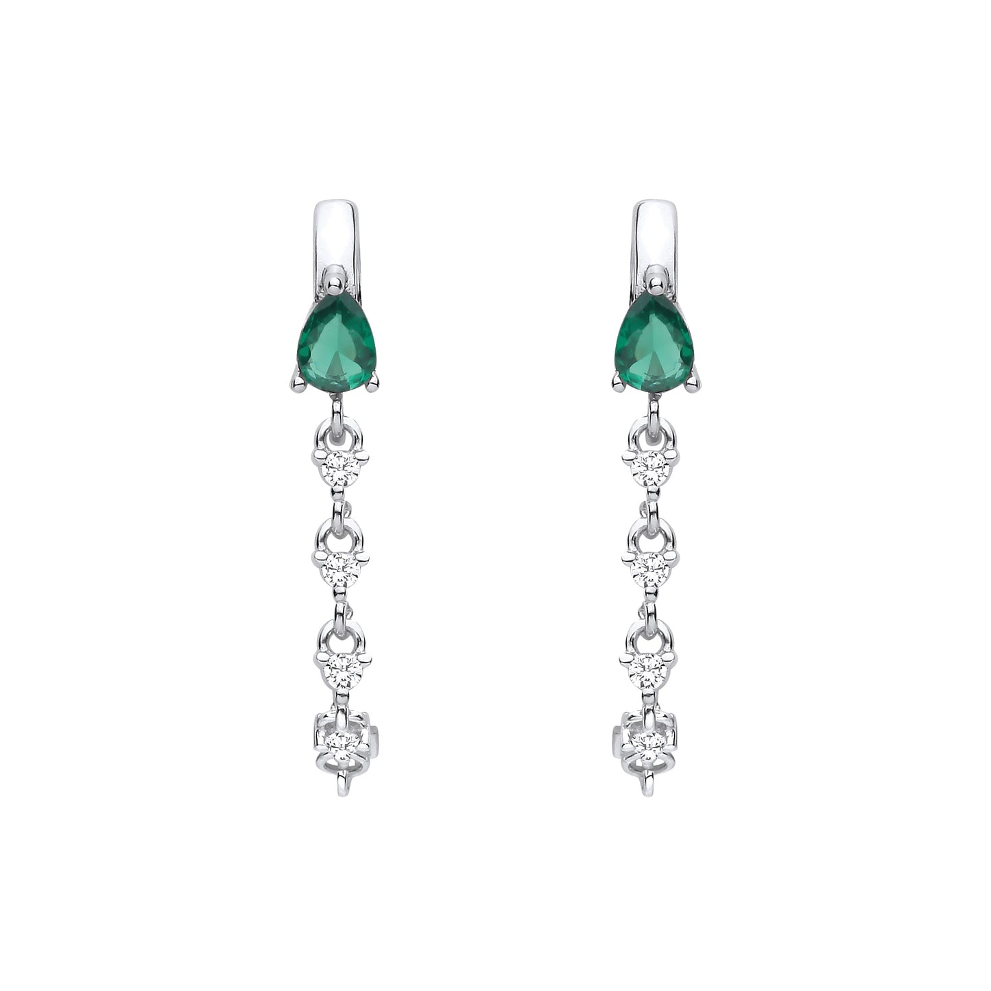 Silver  Green Pear CZ Tennis Raindrop Huggie Hoop Drop Earrings - EAG1409