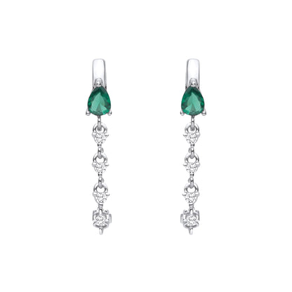 Silver  Green Pear CZ Tennis Raindrop Huggie Hoop Drop Earrings - EAG1409