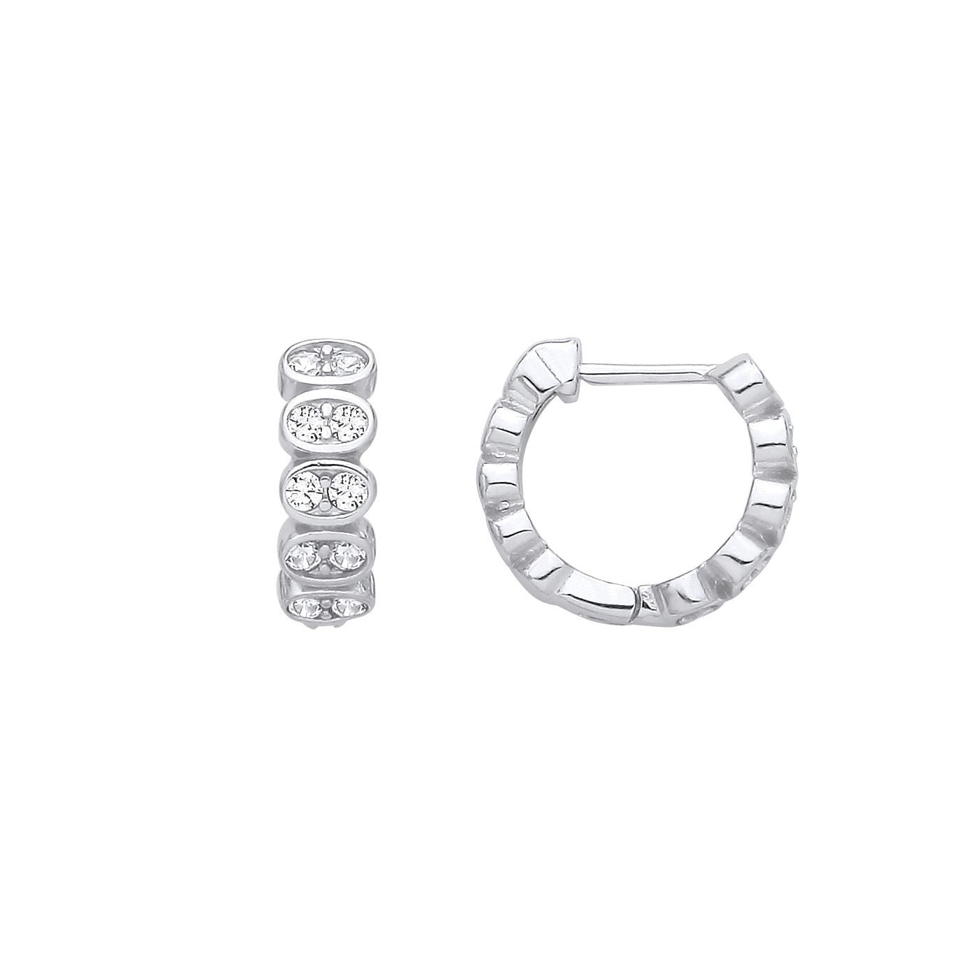 Silver  CZ Scallop Oval Chamber Eternity Huggie Hoop Earrings - EAG1410