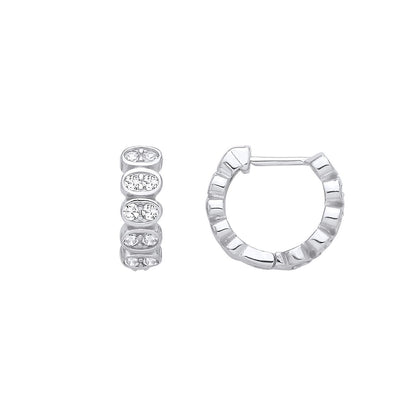 Silver  CZ Scallop Oval Chamber Eternity Huggie Hoop Earrings - EAG1410