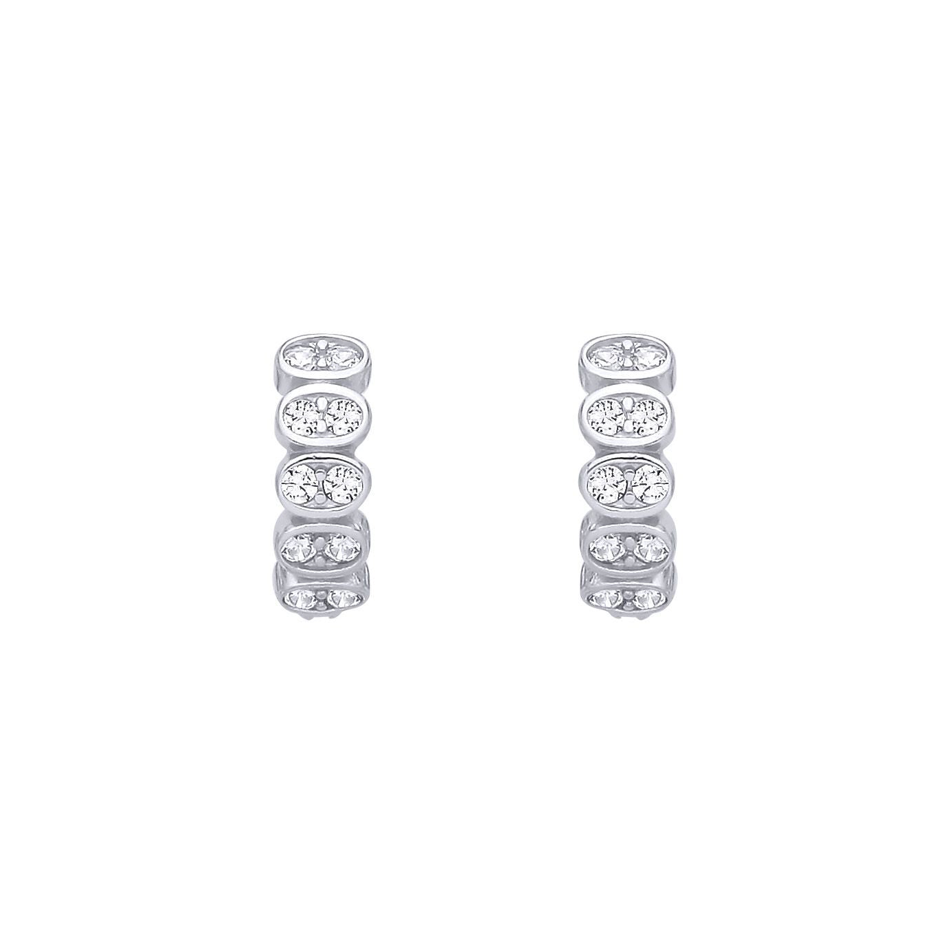 Silver  CZ Scallop Oval Chamber Eternity Huggie Hoop Earrings - EAG1410