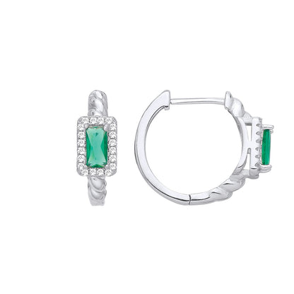 Sterling Silver CZ & Emerald Huggie Hoop Earrings - EAG1411