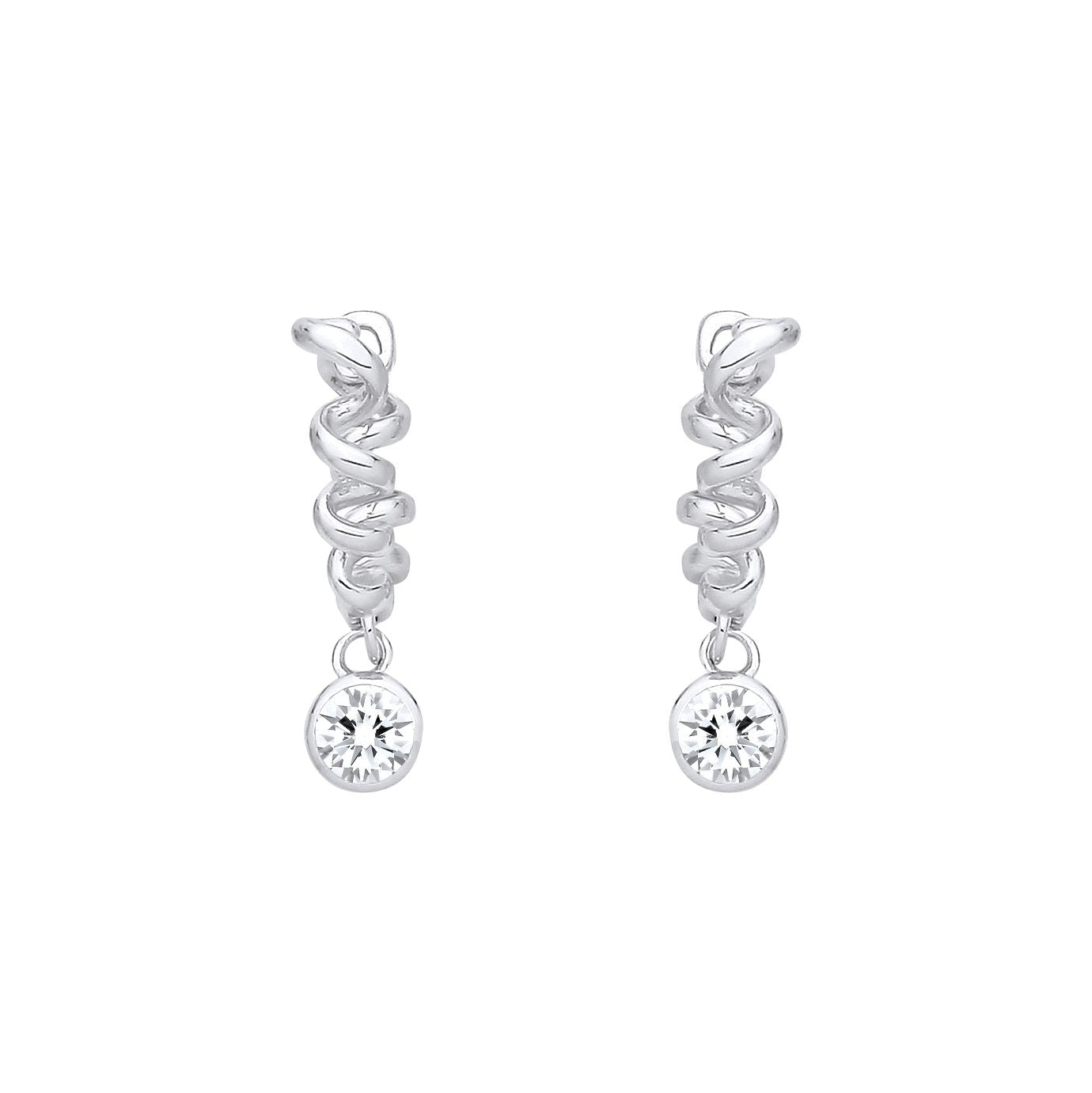 Sterling Silver CZ Drop Twist Huggie Hoop Earrings - EAG1412