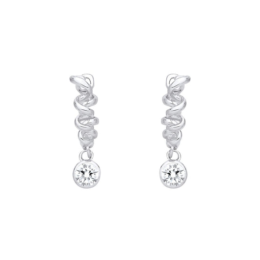 Sterling Silver CZ Drop Twist Huggie Hoop Earrings - EAG1412