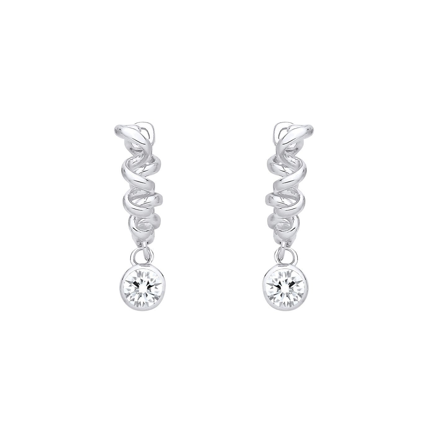 Silver  CZ Donut Charm Spring Coil Twist Hoop Drop Earrings - EAG1412
