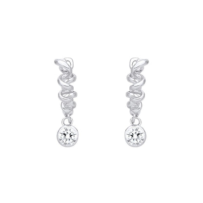 Silver  CZ Donut Charm Spring Coil Twist Hoop Drop Earrings - EAG1412