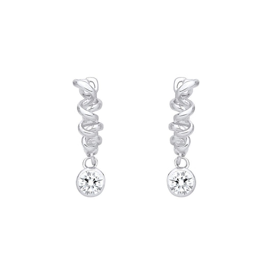Silver  CZ Donut Charm Spring Coil Twist Hoop Drop Earrings - EAG1412