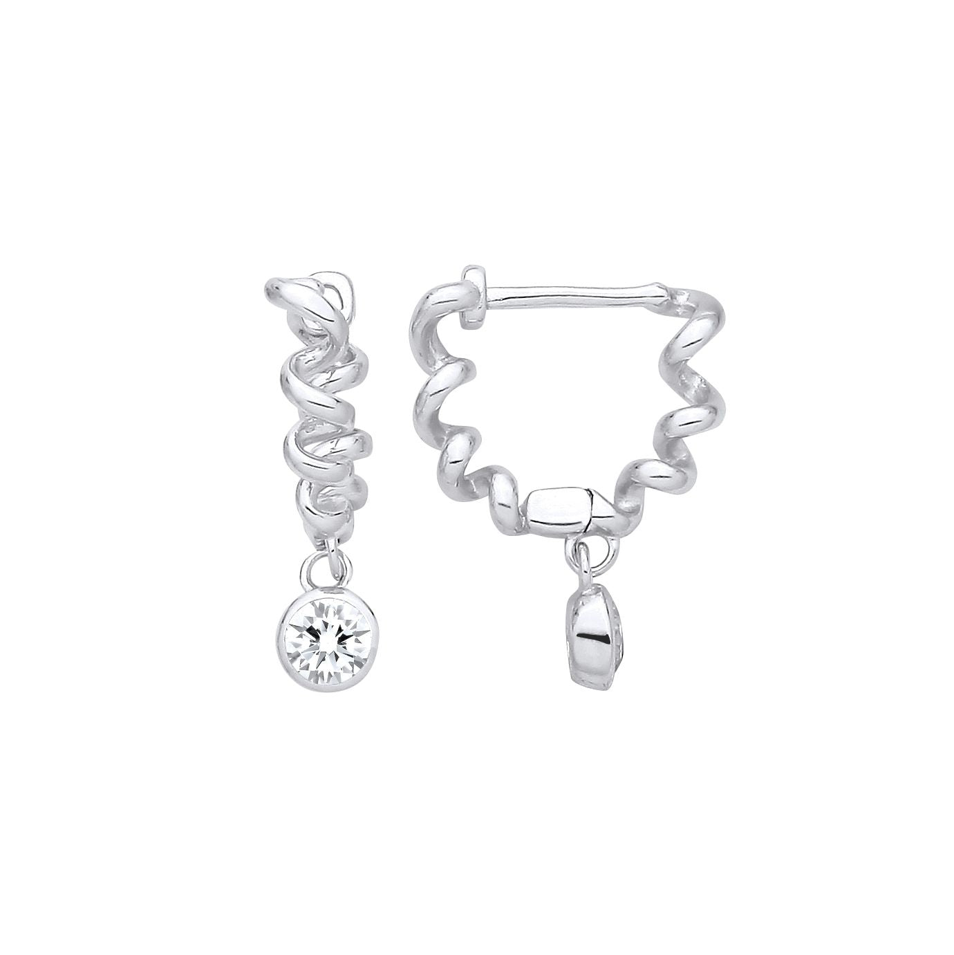 Sterling Silver CZ Drop Twist Huggie Hoop Earrings - EAG1412