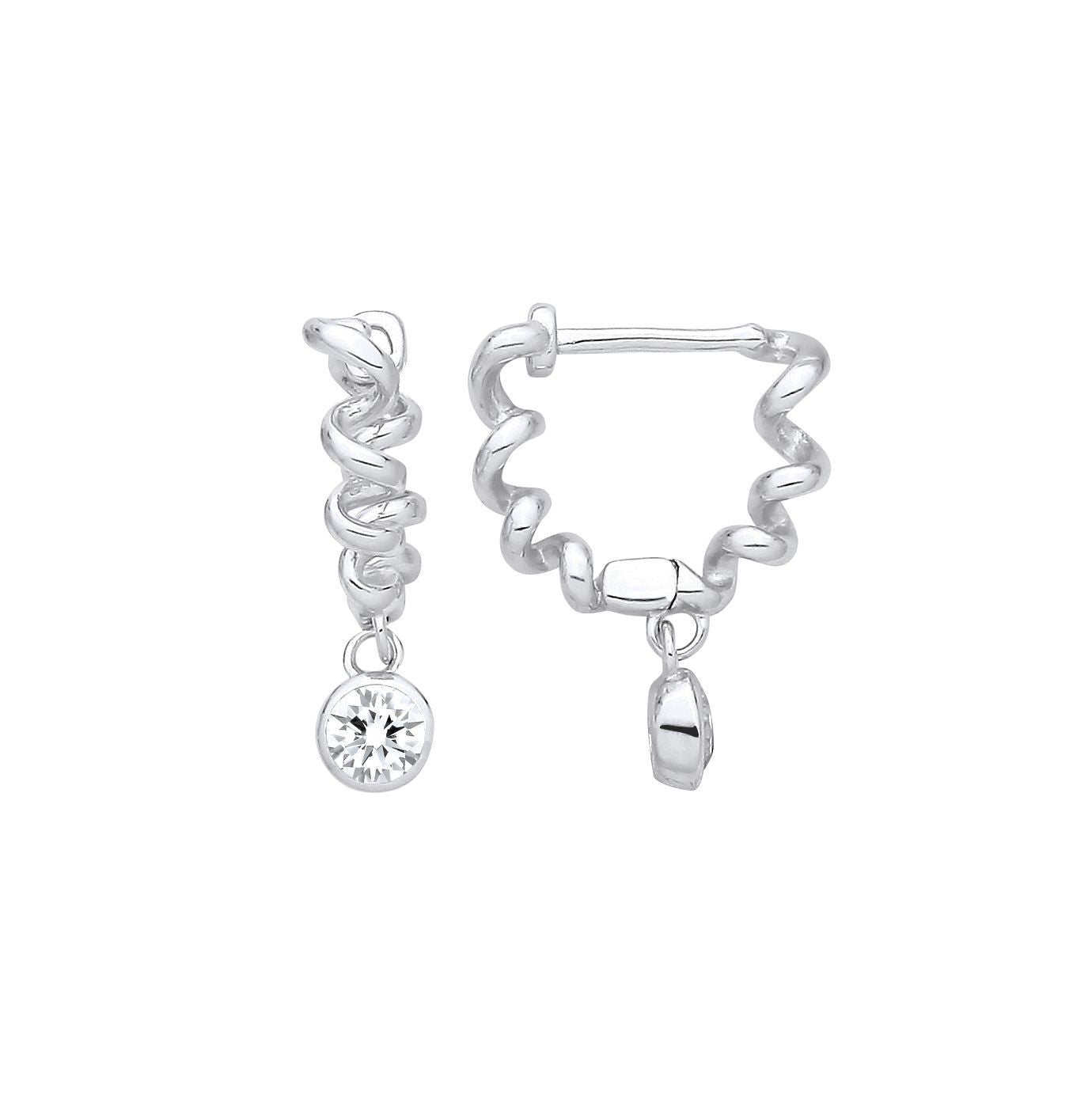 Silver  CZ Donut Charm Spring Coil Twist Hoop Drop Earrings - EAG1412