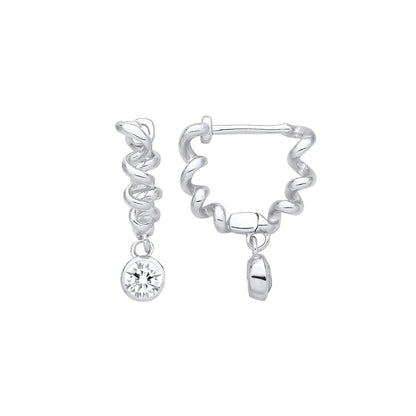 Silver  CZ Donut Charm Spring Coil Twist Hoop Drop Earrings - EAG1412