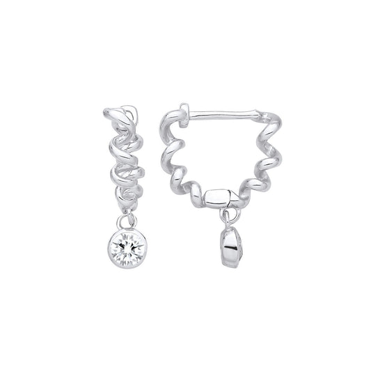 Silver  CZ Donut Charm Spring Coil Twist Hoop Drop Earrings - EAG1412