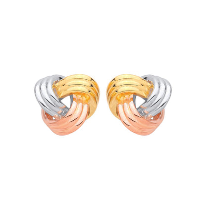 Silver Rose Gold-Plated Tri-Colour Knot Stud Earrings - EAG1413