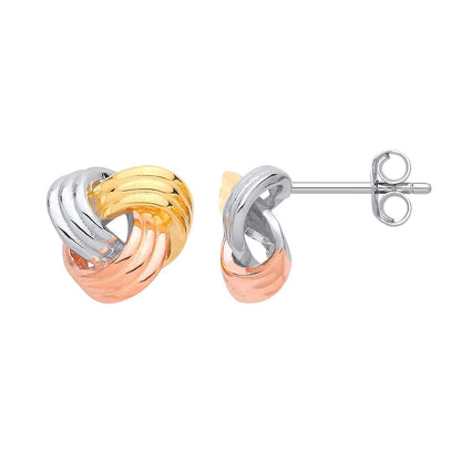 3-Colour Silver  Intertwined Triple Love Knot Drop Earrings - EAG1413