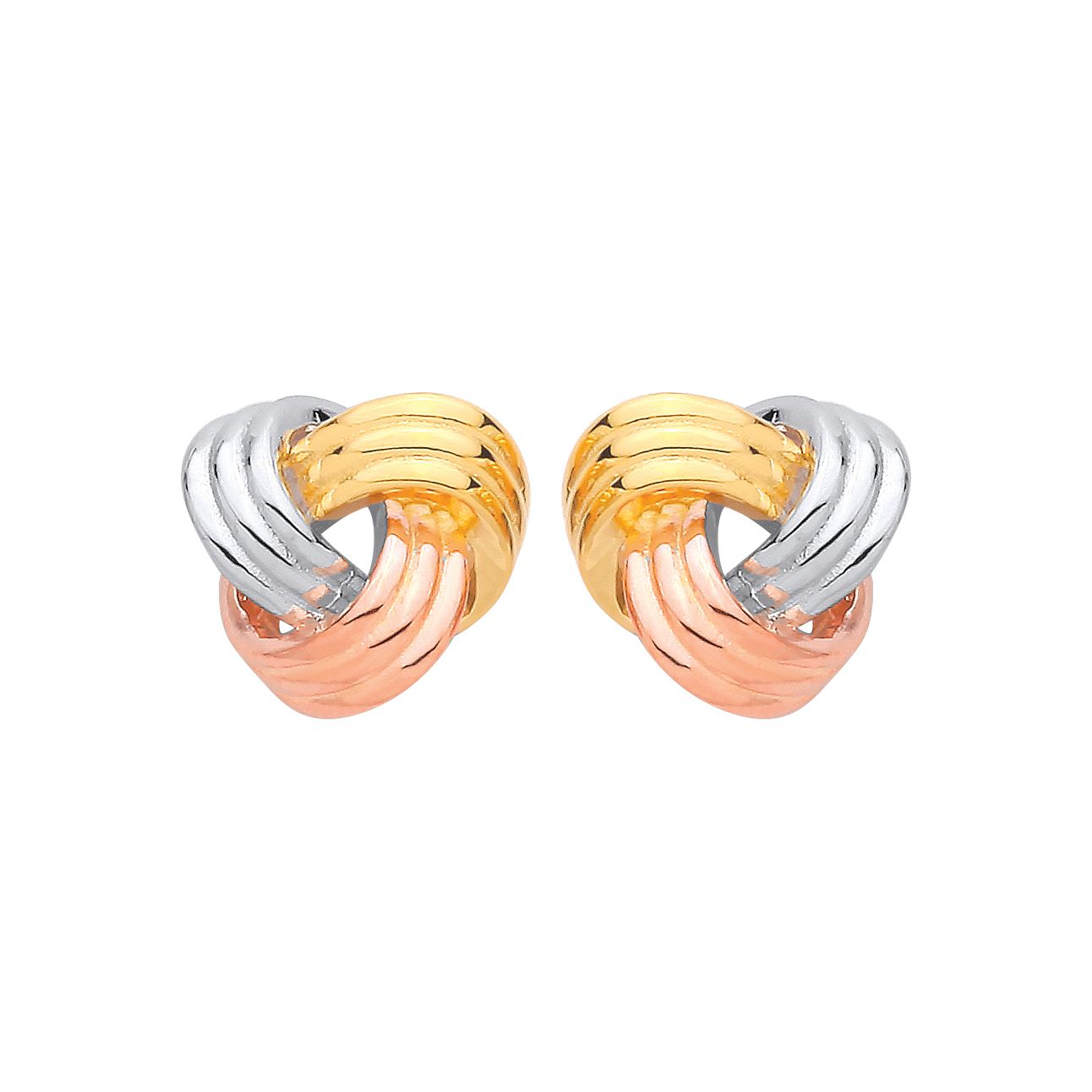 Sterling Silver , Gold Plated & Rose Gold Plated Tri-Colour Knot Stud Earrings - EAG1413