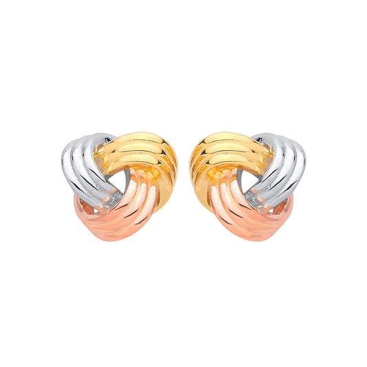 Sterling Silver , Gold Plated & Rose Gold Plated Tri-Colour Knot Stud Earrings - EAG1413