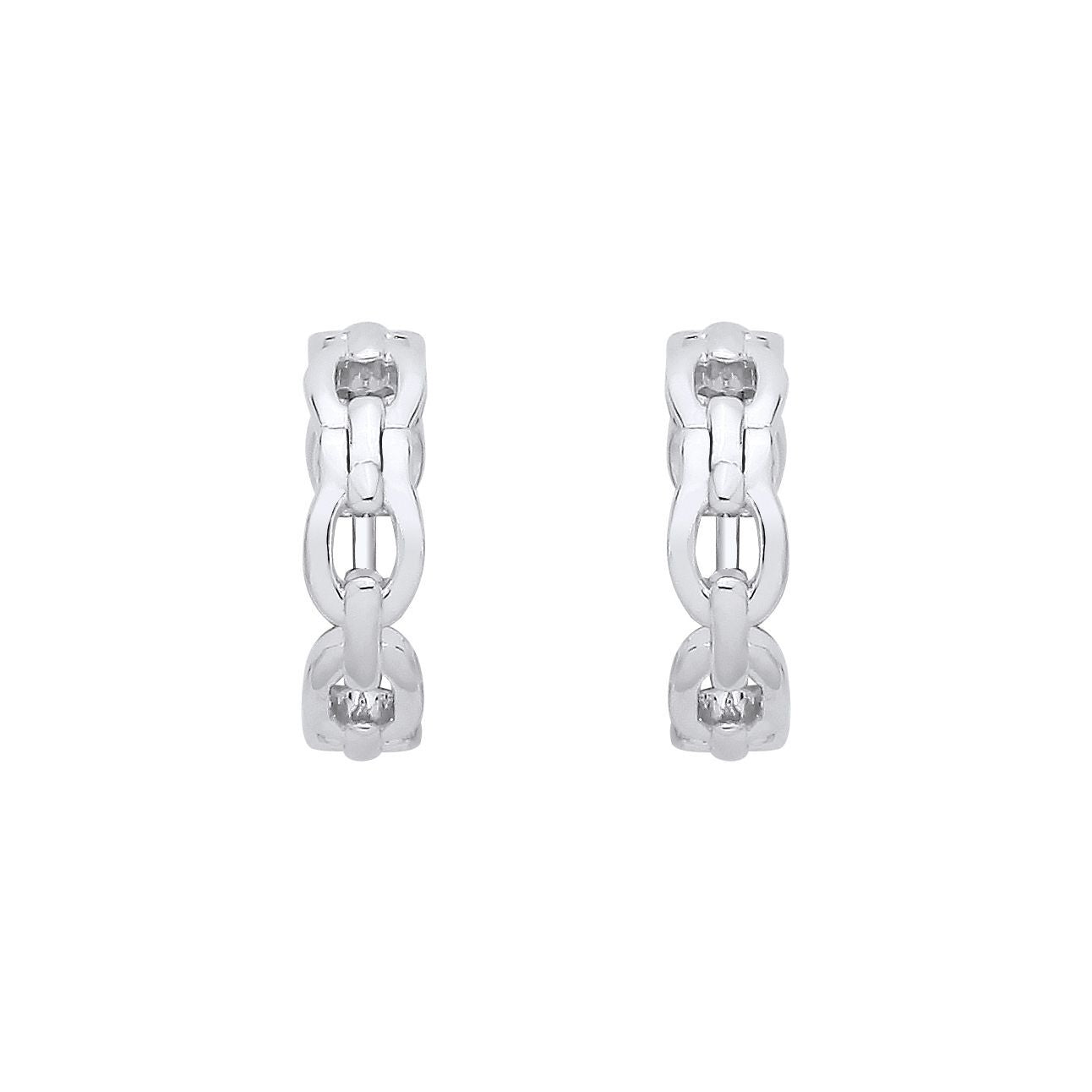 Silver  Industrial-chic Oval Chain Link Huggie Hoop Earrings - EAG1414